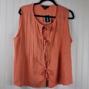 Velvet Heart Linen Coral Colored Pleated Tie Front Top Women's SZ XL